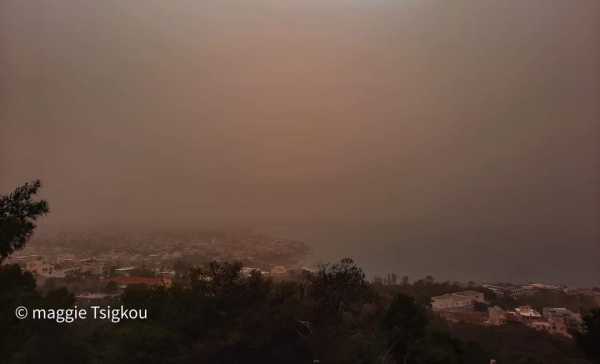 Απόκοσμο τοπίο το απόγευμα της Τρίτης από τη σκόνη στα Χανιά | φωτο